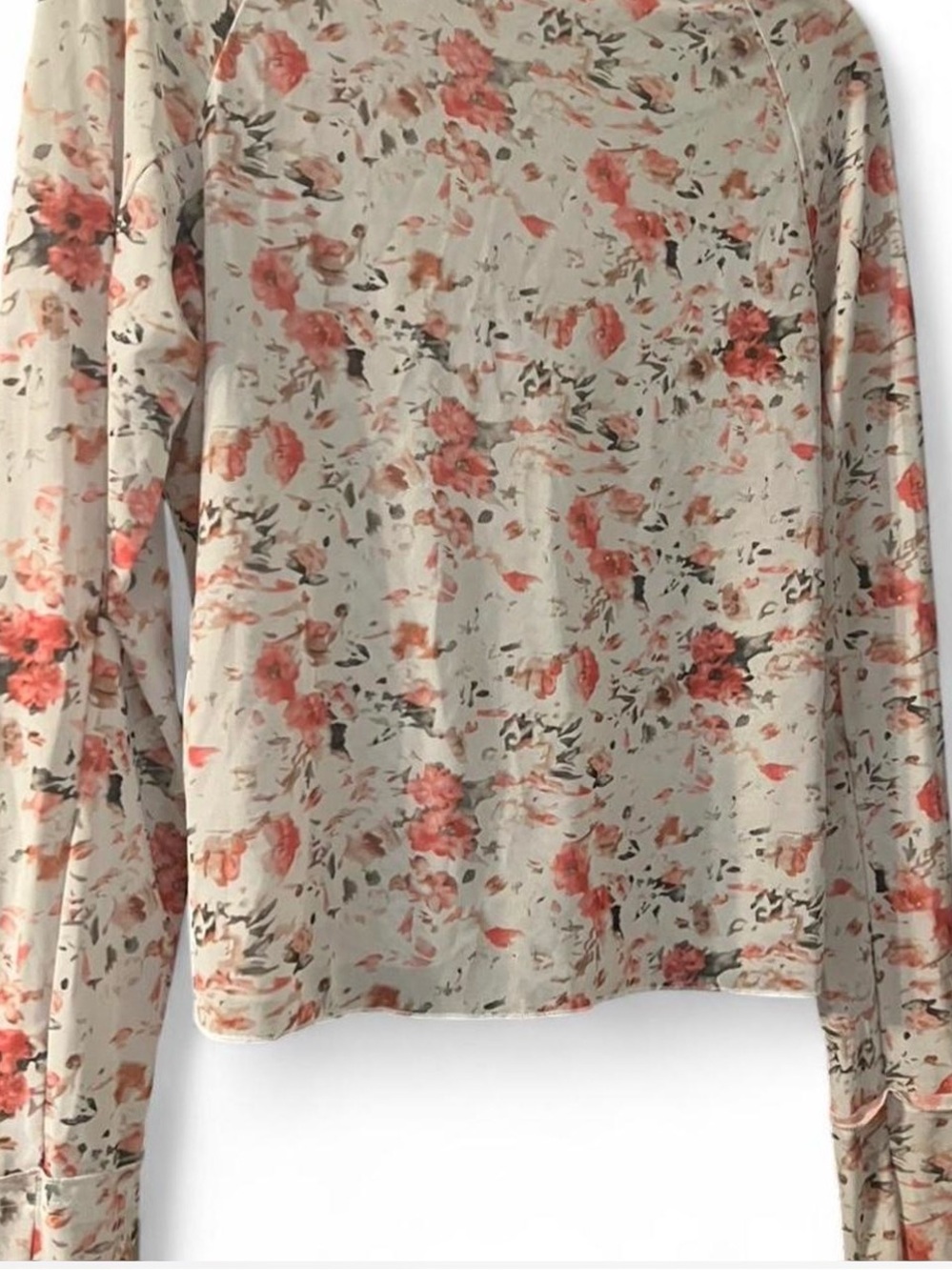 Amazon Floral Long-Sleeve Crewneck Top - Cream & Coral